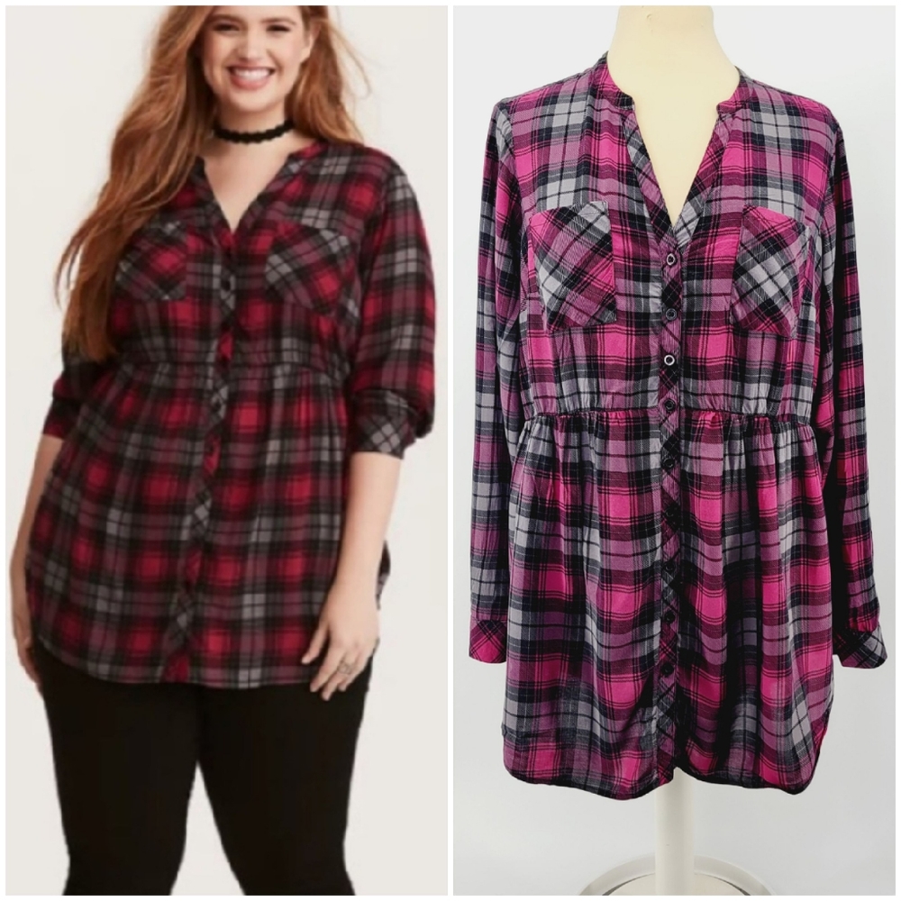 Torrid Emma Plaid Challis Babydoll Tunic Size 1X